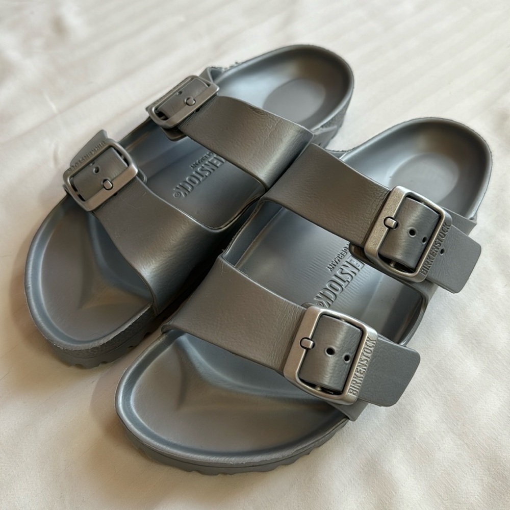 Birkenstock Arizona Essentials Sandals in Metallic Silver